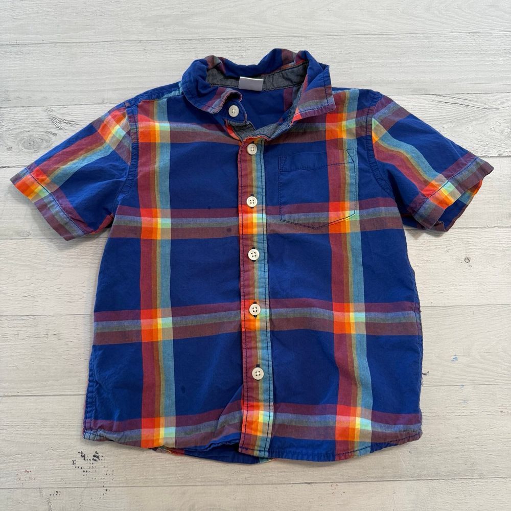 Gymboree boys short sleeve plaid button down shirt 4T
